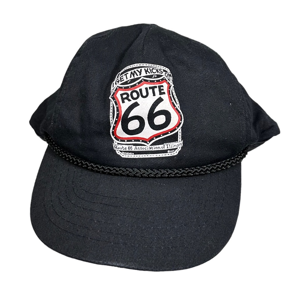 Vintage 80s I Get My Kicks on Route 66 Black Adjustable Hat Braided